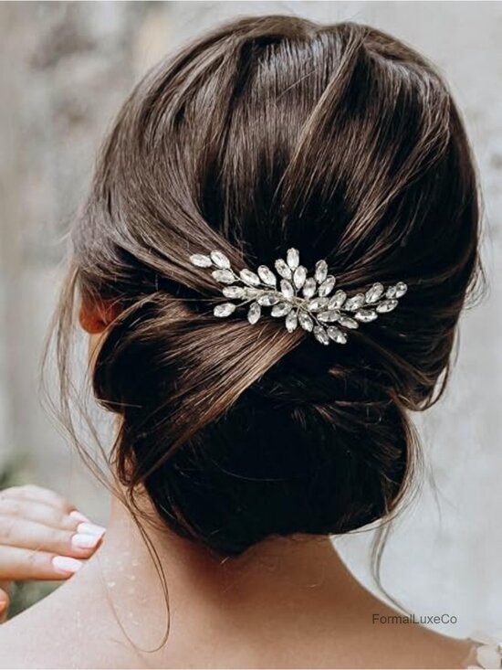 Rhinestone Bride Wedding Hair Clip Silver Crystal Bridal Comb Sparkly Hair Piece main image 6